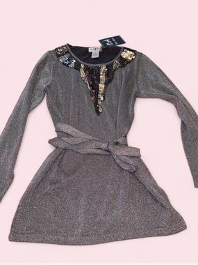 Once Again metallic silver sequined-neckline mini dress